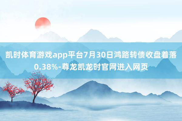 凯时体育游戏app平台7月30日鸿路转债收盘着落0.38%-尊龙凯龙时官网进入网页